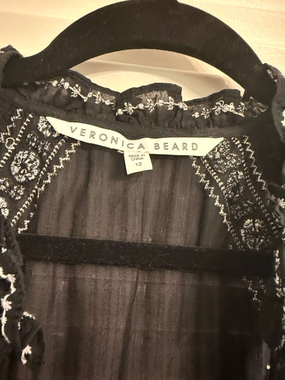 Veronica Beard Minos Embroidered Silk Blend Black Dress Size 12 - Picture 4 of 7